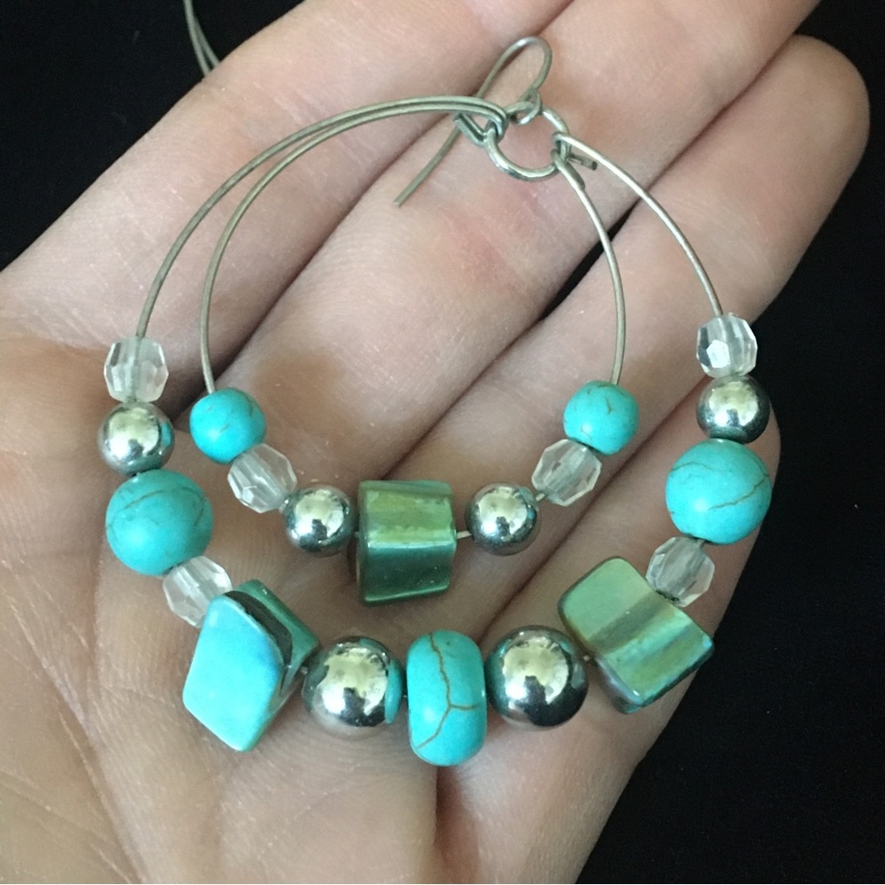Vintage Turquoise Blue Silver Tone Earrings - Picture 5 of 6